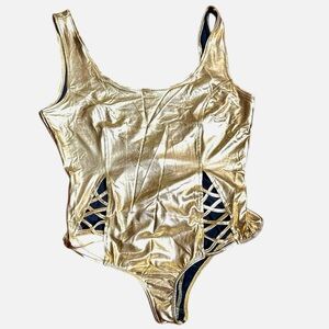 Charlotte Russ Shiny Gold Swimsuit